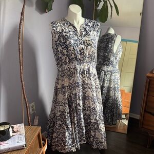 Chelsea & Theodore Navy and Cream Midi Dress